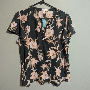 NWT MAURICES GREEN FLORAL DRESSY BLOUSE | LARGE